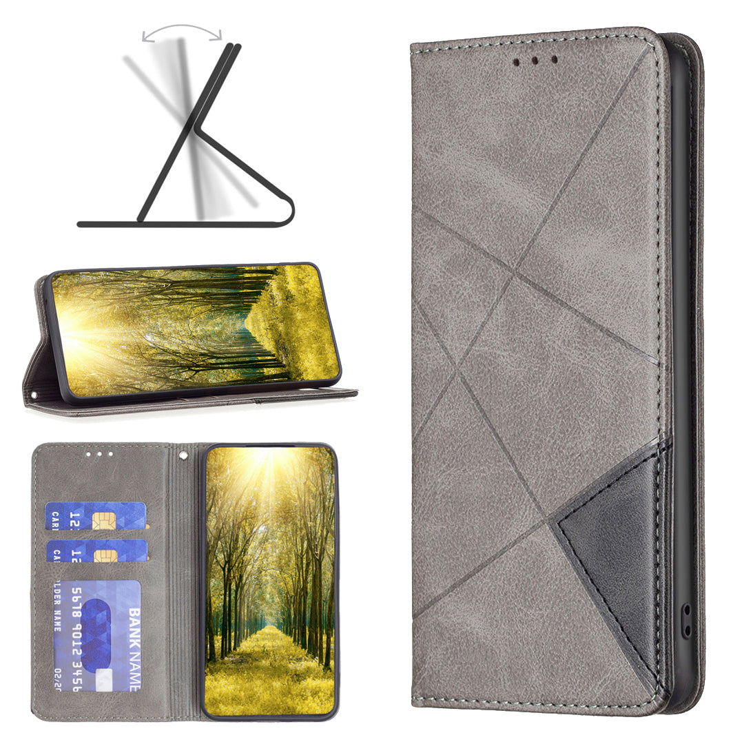 For Samsung Galaxy F34 5G / M34 5G Stand Flip Cover PU Leather Imprinted Line Phone Case with Card Slots - Grey