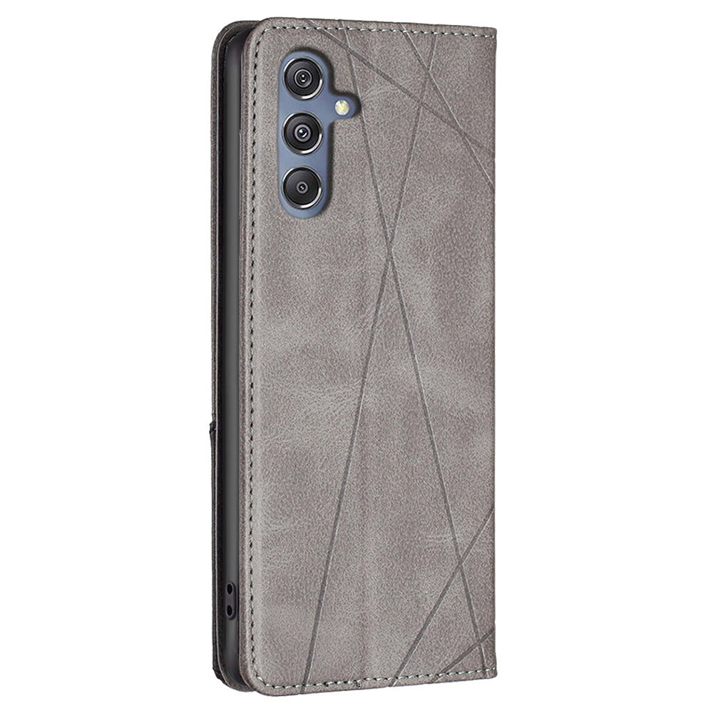 For Samsung Galaxy F34 5G / M34 5G Stand Flip Cover PU Leather Imprinted Line Phone Case with Card Slots - Grey