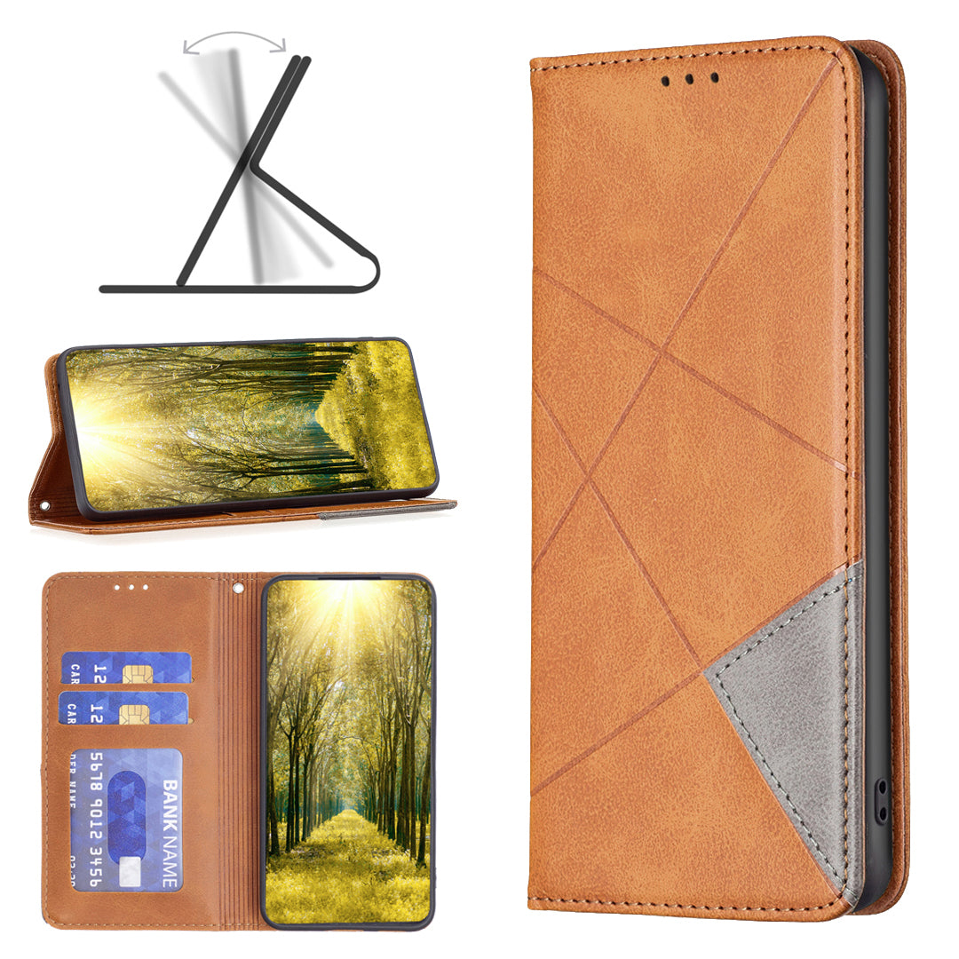 For Samsung Galaxy F34 5G / M34 5G Stand Flip Cover PU Leather Imprinted Line Phone Case with Card Slots - Yellow