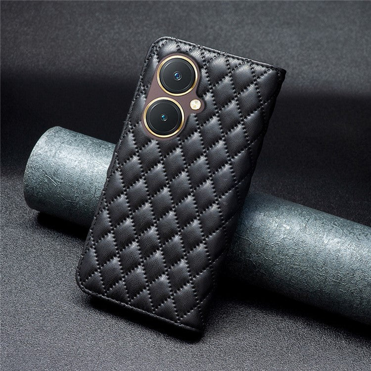 BINFEN COLOR BF Style-14 for vivo Y27 4G Imprinted Grid Phone Case PU Leather Stand Wallet Cover - Black