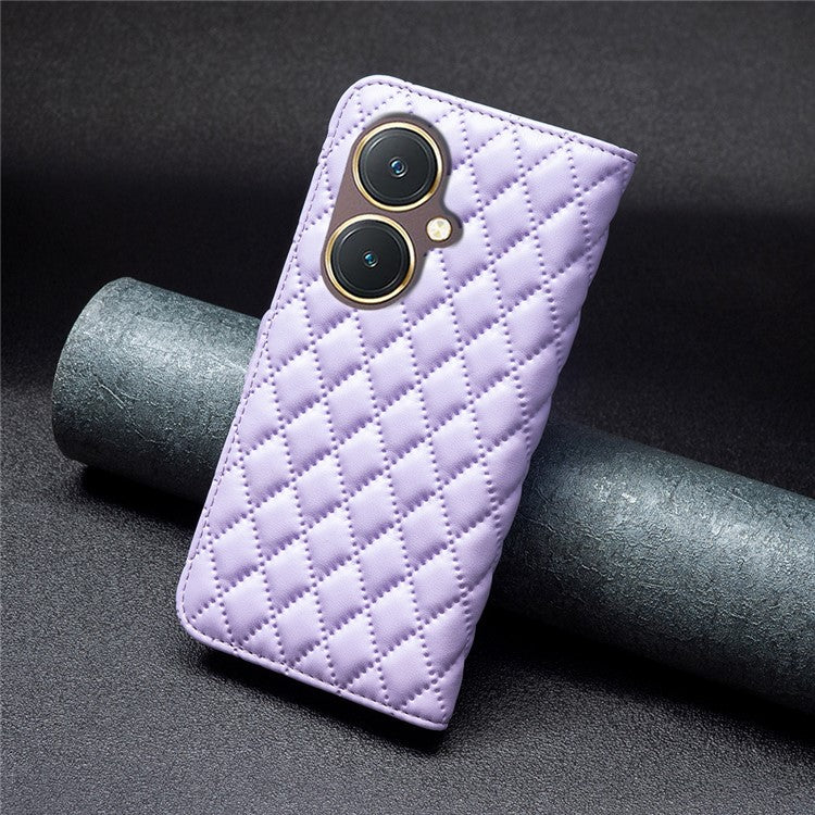 BINFEN COLOR BF Style-14 for vivo Y27 4G Imprinted Grid Phone Case PU Leather Stand Wallet Cover - Purple