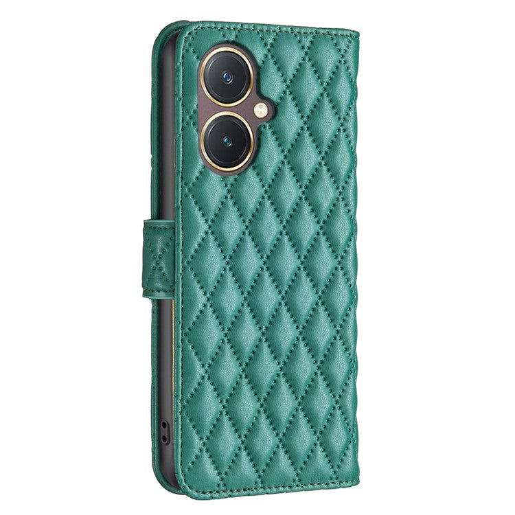 BINFEN COLOR BF Style-14 for vivo Y27 4G Imprinted Grid Phone Case PU Leather Stand Wallet Cover - Green