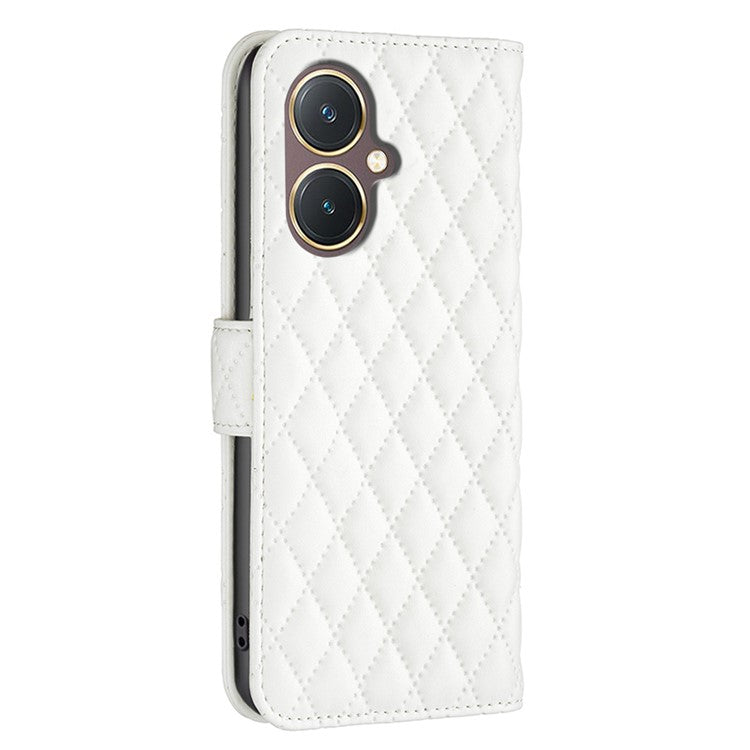 BINFEN COLOR BF Style-14 for vivo Y27 4G Imprinted Grid Phone Case PU Leather Stand Wallet Cover - White