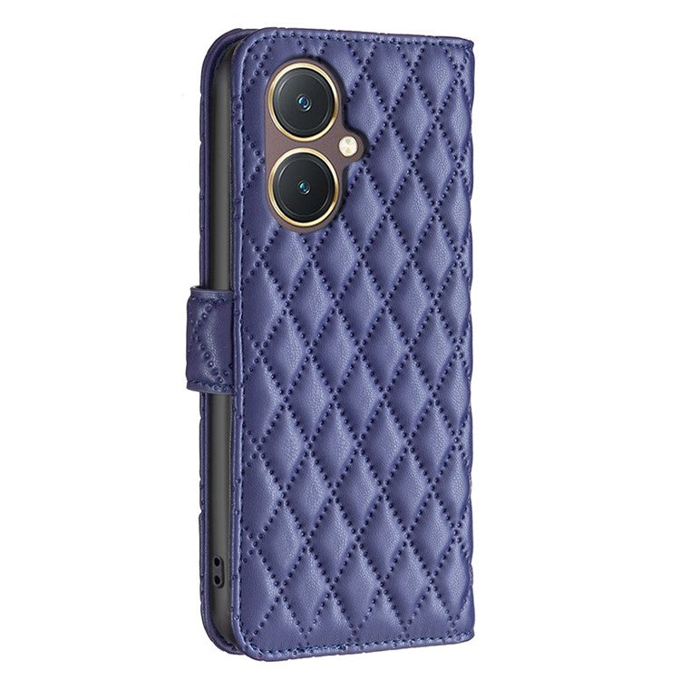 BINFEN COLOR BF Style-14 for vivo Y27 4G Imprinted Grid Phone Case PU Leather Stand Wallet Cover - Blue