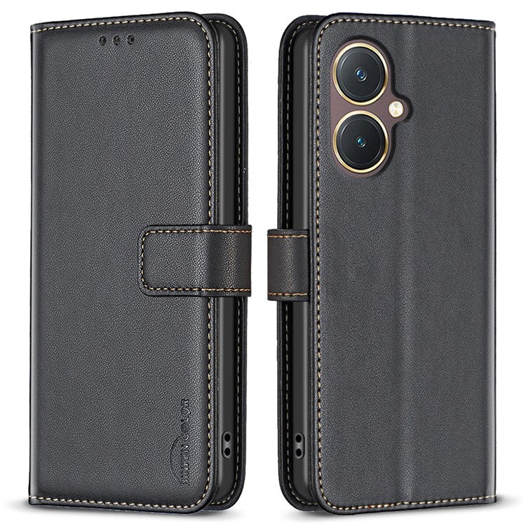 BINFEN COLOR BF17 Leather Cover for vivo Y27 4G , Folio Flip Wallet Stand Full Protection Phone Case - Black