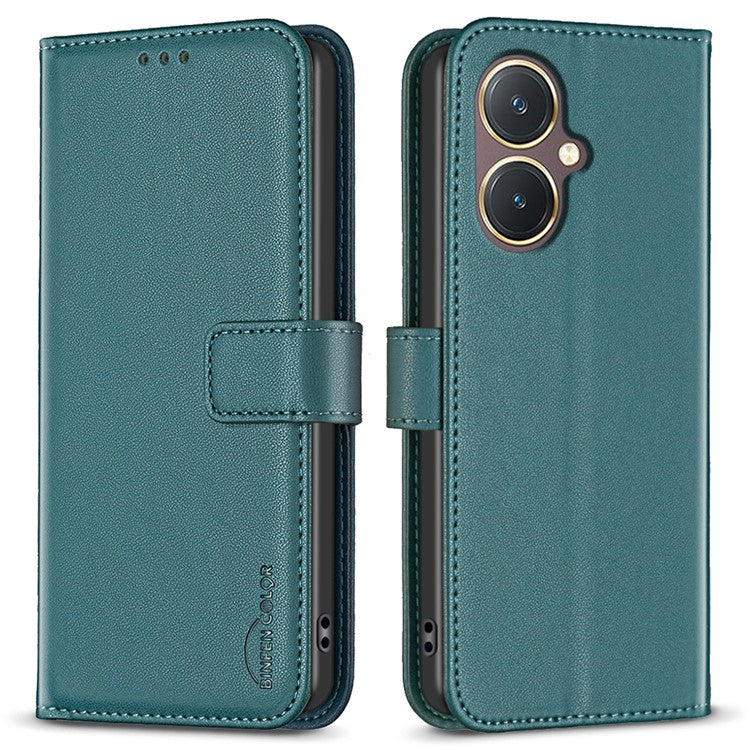 BINFEN COLOR BF17 Leather Cover for vivo Y27 4G , Folio Flip Wallet Stand Full Protection Phone Case - Green