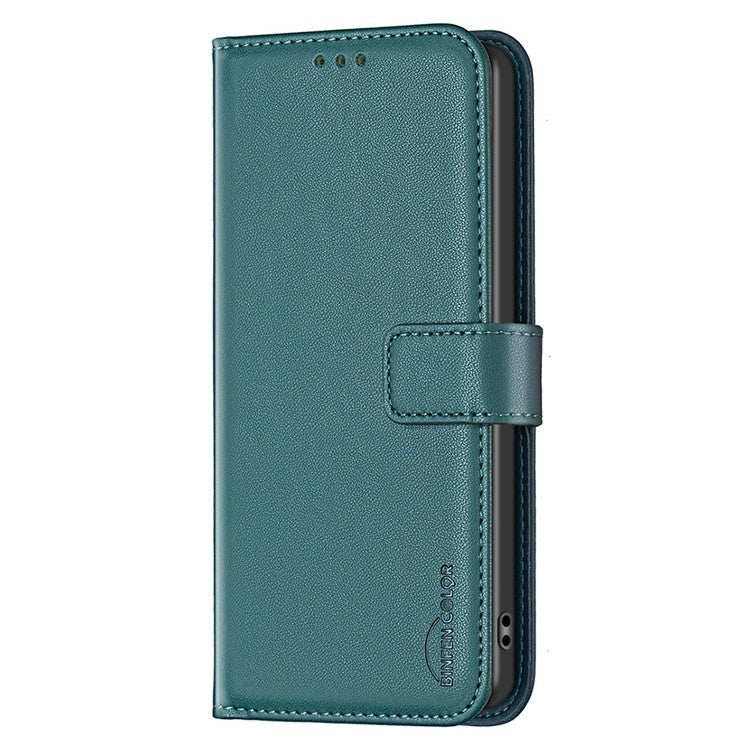 BINFEN COLOR BF17 Leather Cover for vivo Y27 4G , Folio Flip Wallet Stand Full Protection Phone Case - Green
