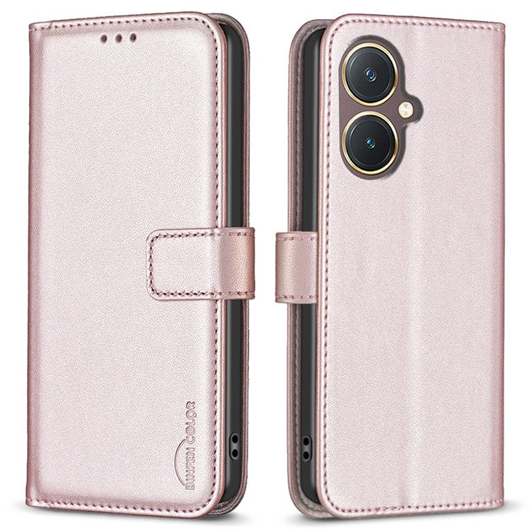 BINFEN COLOR BF17 Leather Cover for vivo Y27 4G , Folio Flip Wallet Stand Full Protection Phone Case - Rose Gold