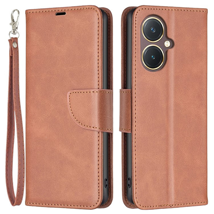 Phone Case for vivo Y27 4G , Solid Color Wallet Stand Shockproof PU Leather+TPU Cover - Brown
