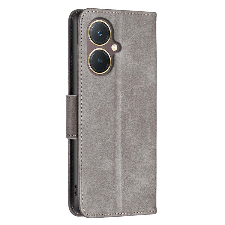 Phone Case for vivo Y27 4G , Solid Color Wallet Stand Shockproof PU Leather+TPU Cover - Grey