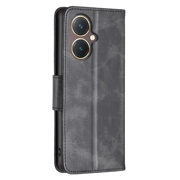Phone Case for vivo Y27 4G , Solid Color Wallet Stand Shockproof PU Leather+TPU Cover - Black