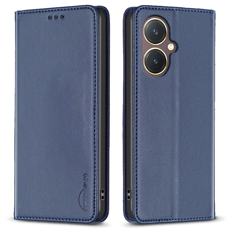 BINFEN COLOR BF18 For vivo Y27 4G Scratch Resistant Leather Phone Case Card Holder Stand Cover - Blue