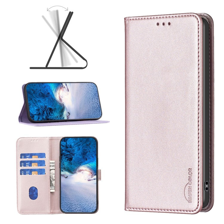 BINFEN COLOR BF18 For vivo Y27 4G Scratch Resistant Leather Phone Case Card Holder Stand Cover - Rose Gold