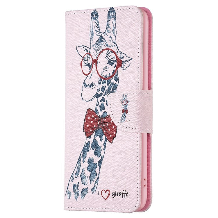 PU Leather Flip Case for vivo Y78 (China) 5G / Y36 4G (Global) / Y36 5G (Global) , Pattern Printing Stand Wallet Phone Cover - Giraffe