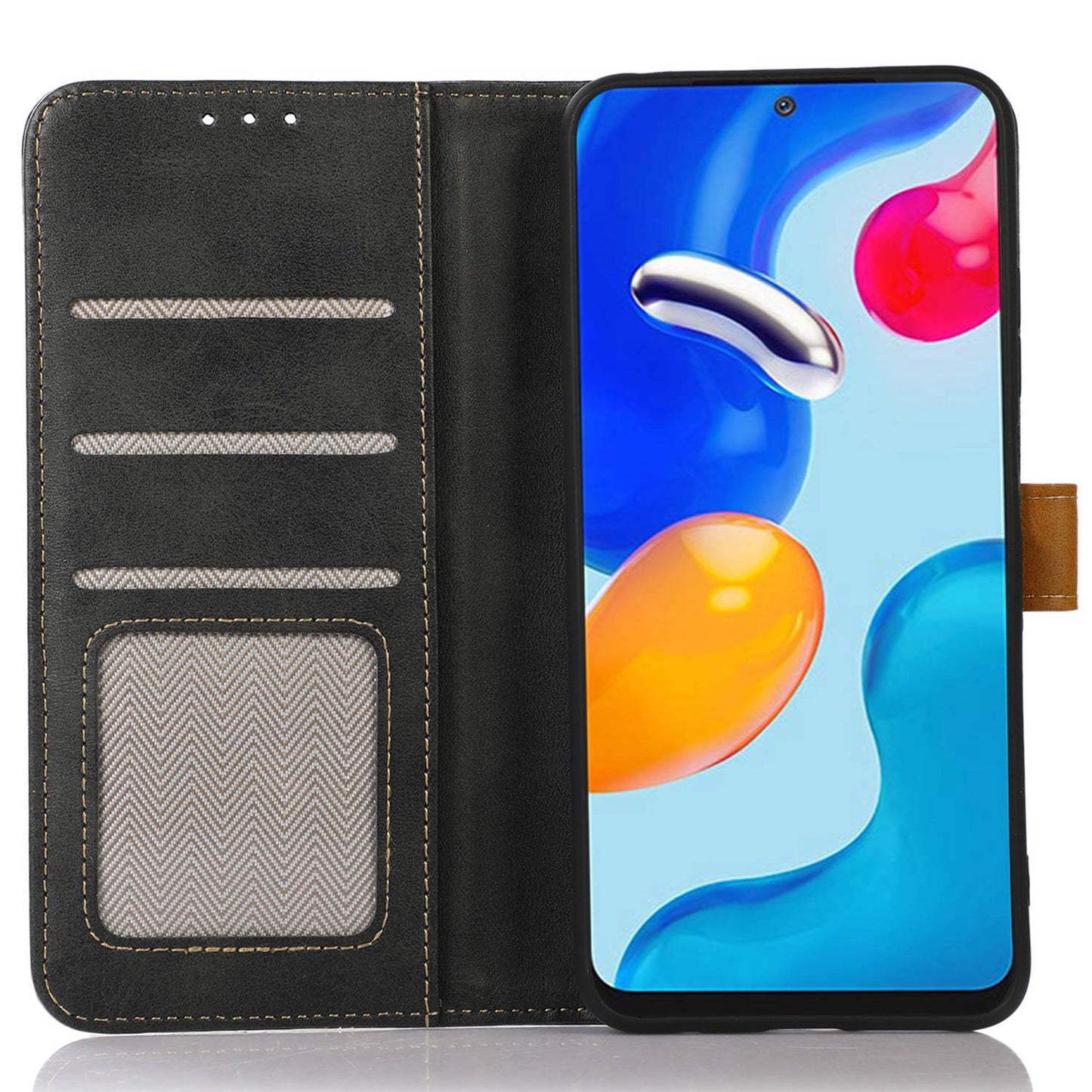 For Samsung Galaxy F34 5G / M34 5G Wallet Stand Protective Phone Case Calf Texture Phone Leather Cover - Black