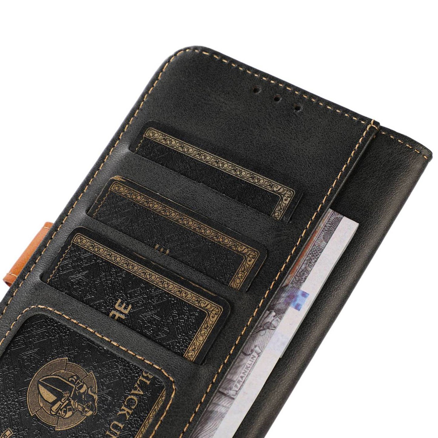 For Samsung Galaxy F34 5G / M34 5G Wallet Stand Protective Phone Case Calf Texture Phone Leather Cover - Black