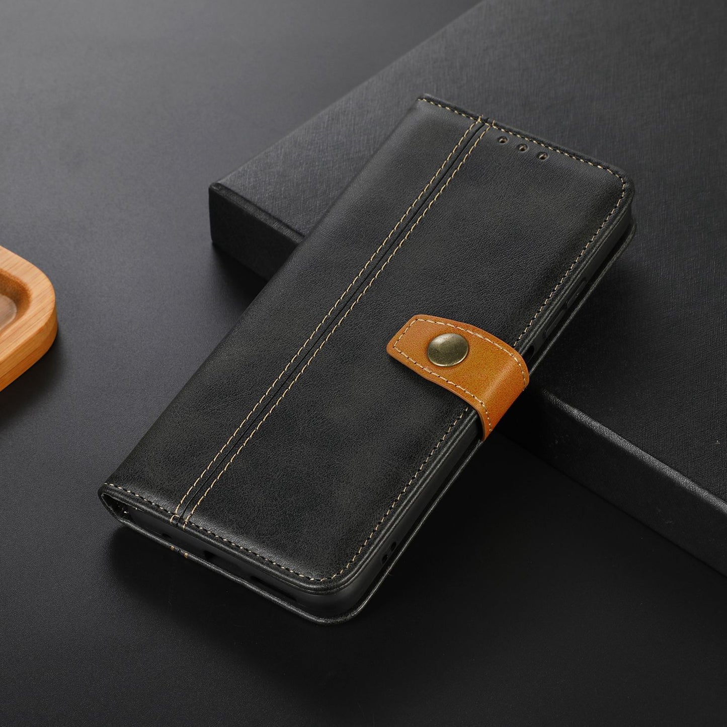 For Samsung Galaxy F34 5G / M34 5G Wallet Stand Protective Phone Case Calf Texture Phone Leather Cover - Black