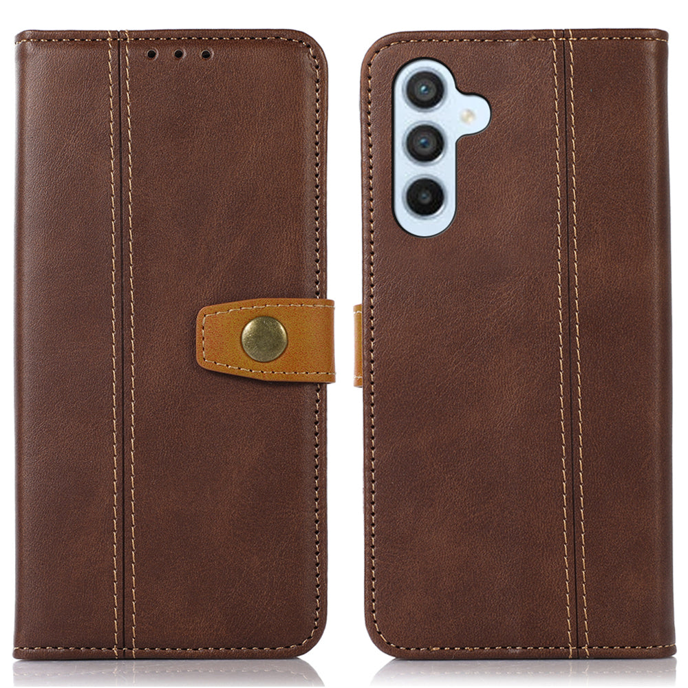 For Samsung Galaxy F34 5G / M34 5G Wallet Stand Protective Phone Case Calf Texture Phone Leather Cover - Coffee