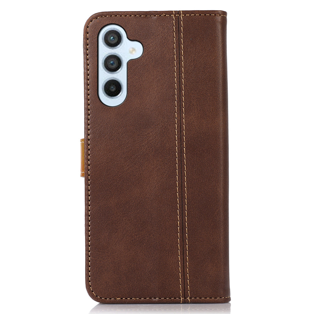 For Samsung Galaxy F34 5G / M34 5G Wallet Stand Protective Phone Case Calf Texture Phone Leather Cover - Coffee