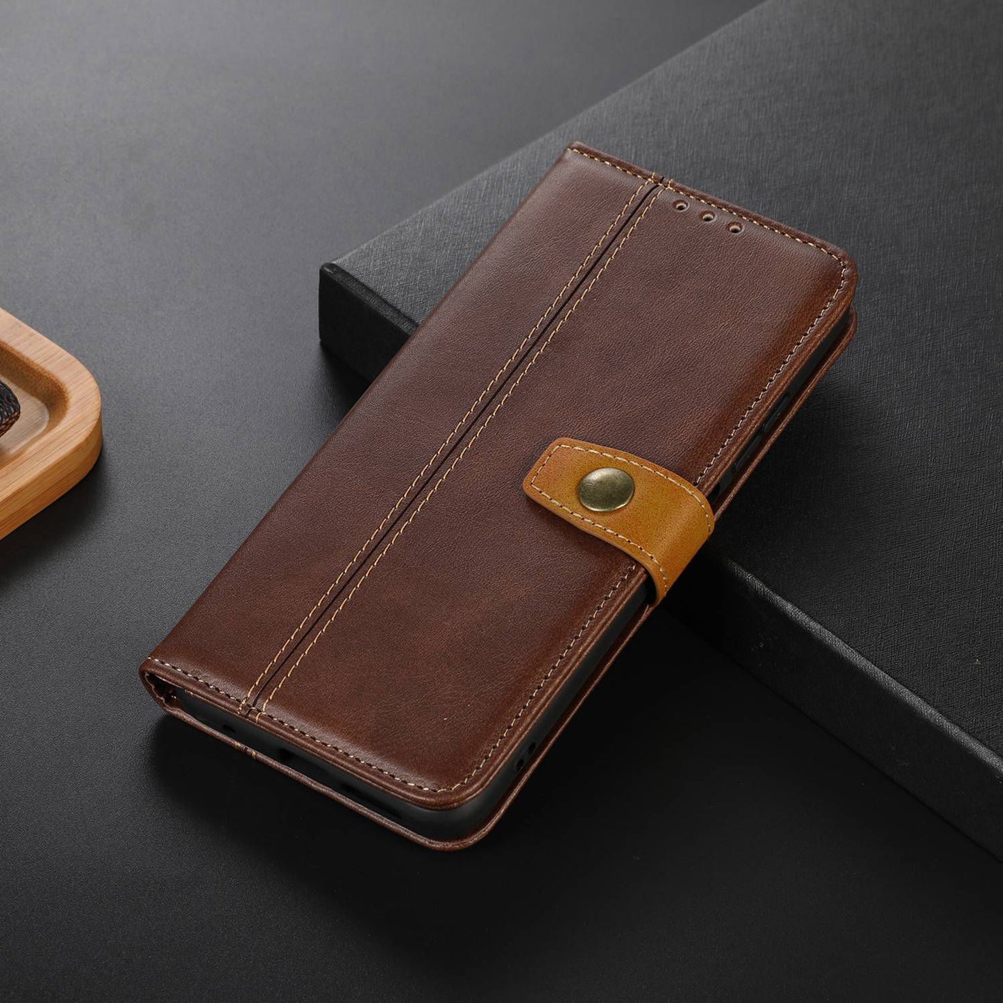 For Samsung Galaxy F34 5G / M34 5G Wallet Stand Protective Phone Case Calf Texture Phone Leather Cover - Coffee