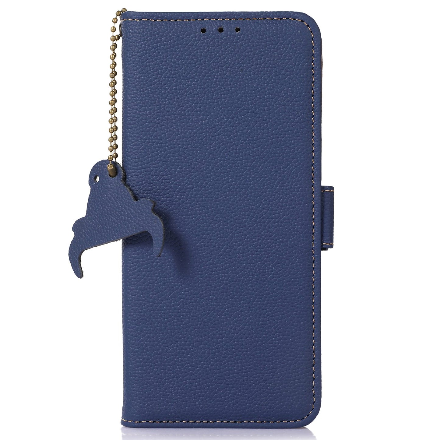 For Samsung Galaxy F34 5G / M34 5G RFID Blocking Phone Wallet Case Genuine Cow Leather Litchi Texture Stand Cover - Sapphire
