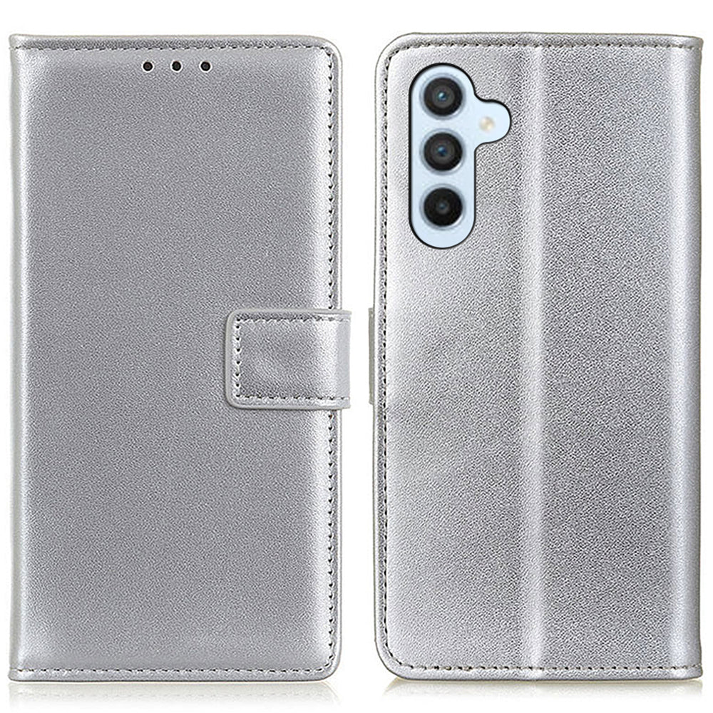 For Samsung Galaxy F34 5G / M34 5G Textured PU Leather Case Wallet Stand Drop-proof Protective Phone Cover - Silver