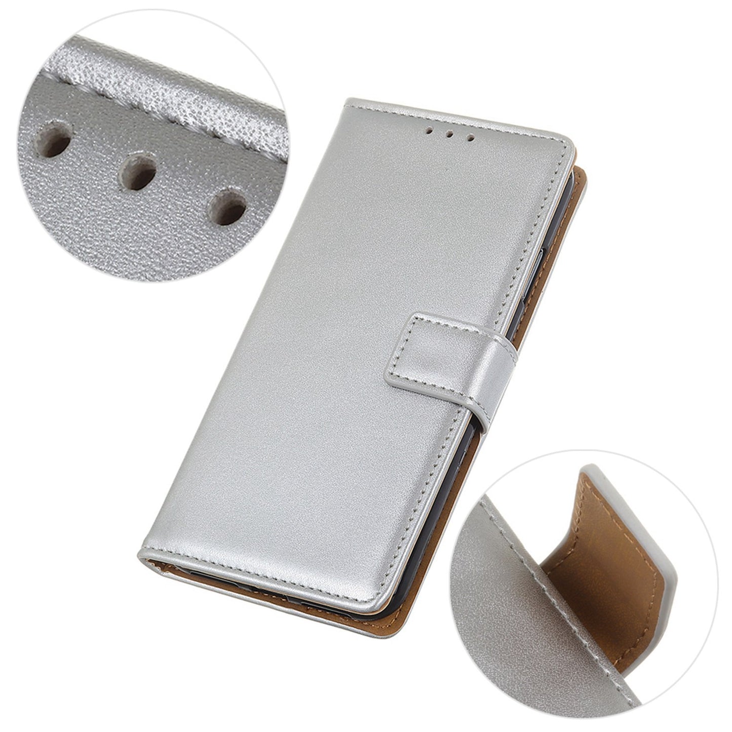 For Samsung Galaxy F34 5G / M34 5G Textured PU Leather Case Wallet Stand Drop-proof Protective Phone Cover - Silver