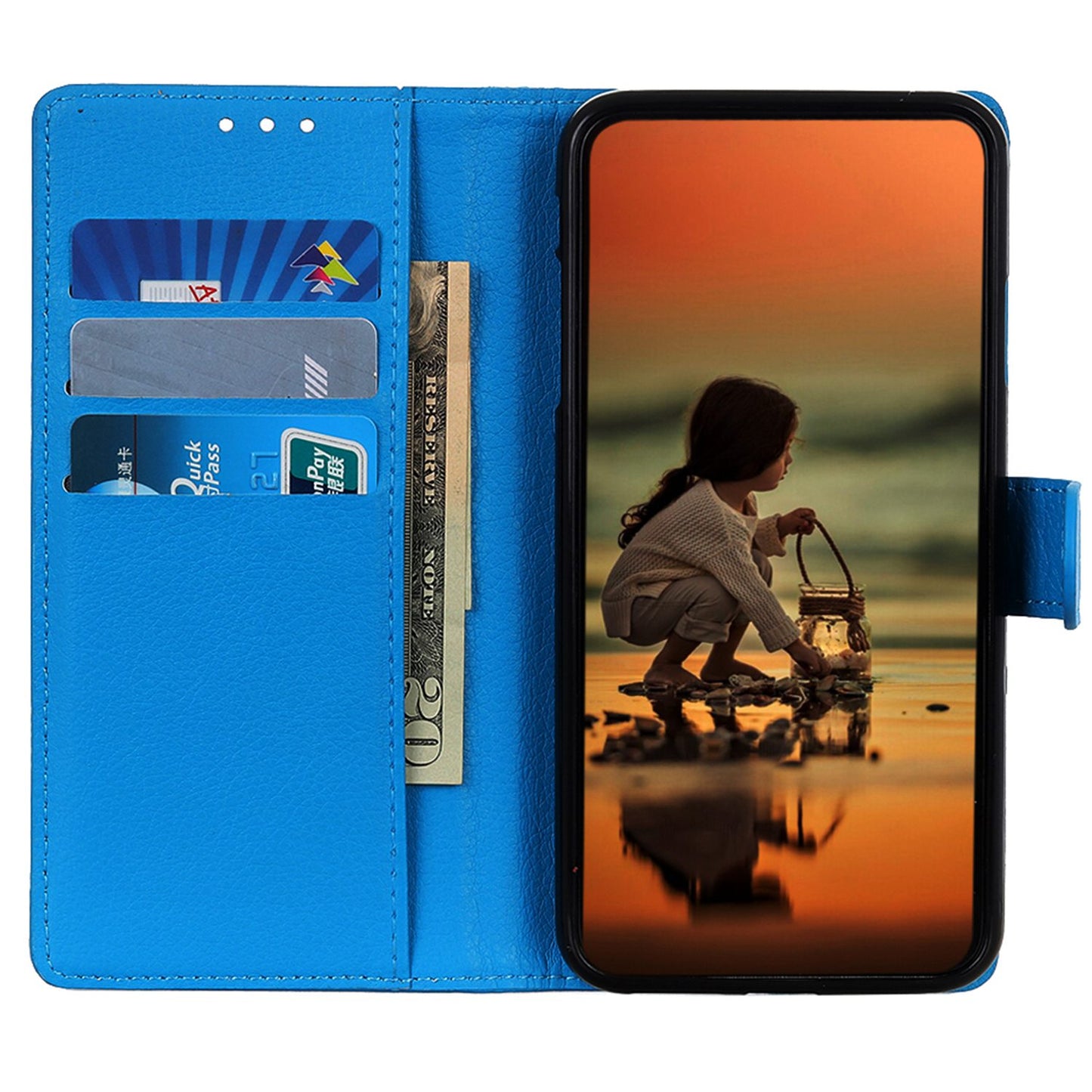 For Samsung Galaxy F34 5G / M34 5G Litchi Texture Leather Wallet Case Stand Protective Phone Cover - Blue