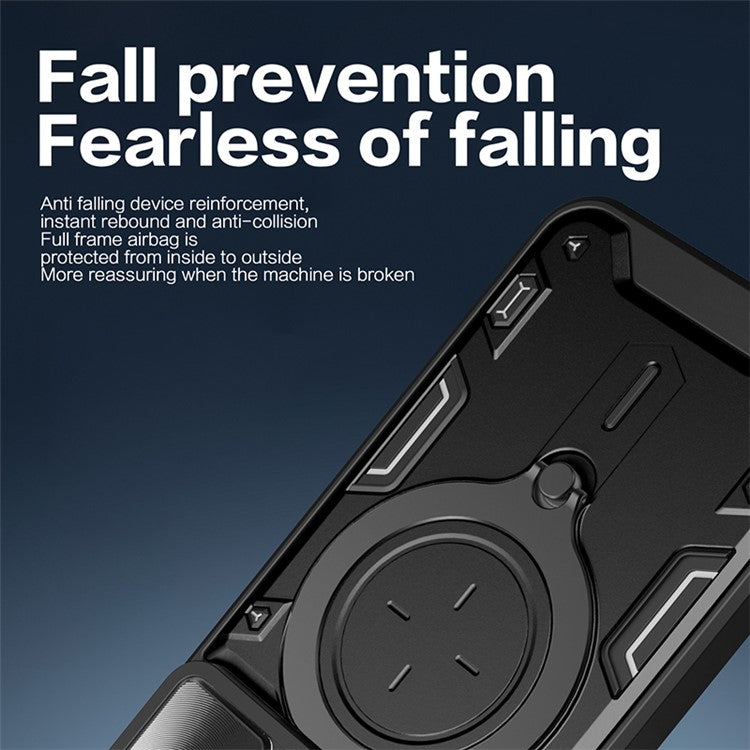 For Motorola Edge 30 Neo 5G Rotate Kickstand Cover Slide Lens Guard PC+TPU Shockproof Phone Case - Silver