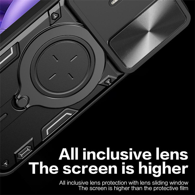 For Motorola Edge 30 Neo 5G Rotate Kickstand Cover Slide Lens Guard PC+TPU Shockproof Phone Case - Pink