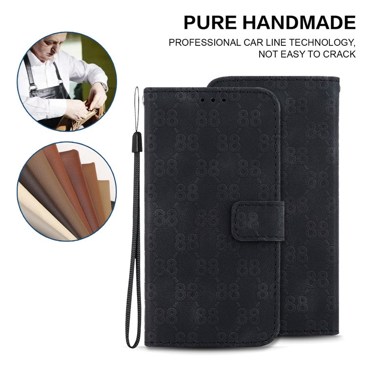 For Honor X9 4G / X9 5G Double 8-Shape Imprint Leather Shell Anti-fall Wallet Stand Phone Cover - Black