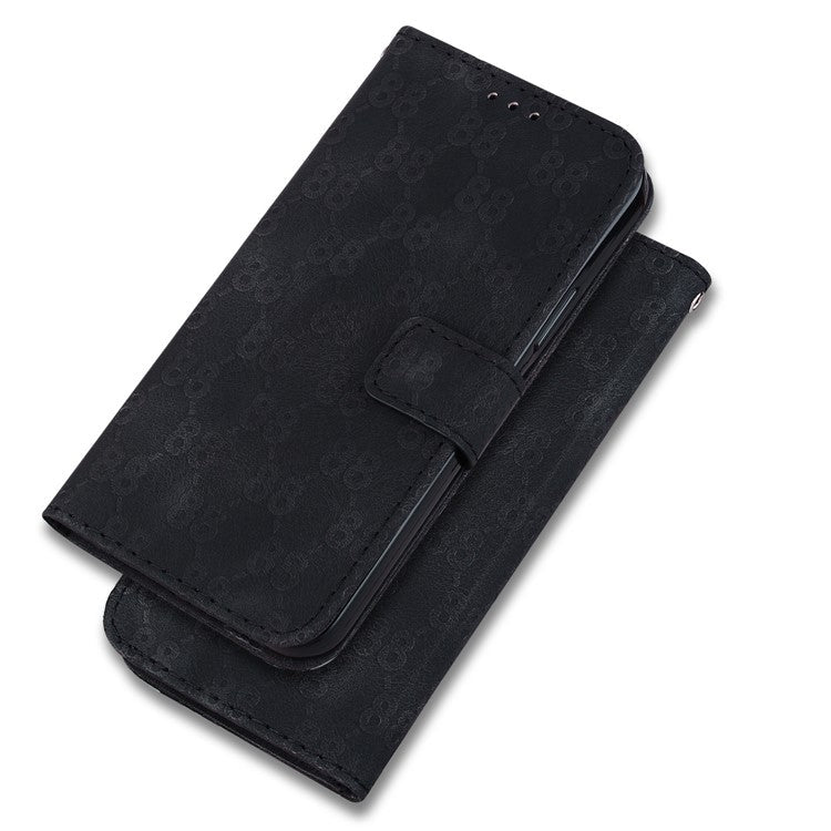 For Honor X9 4G / X9 5G Double 8-Shape Imprint Leather Shell Anti-fall Wallet Stand Phone Cover - Black