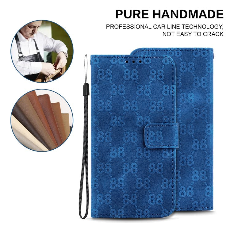 For Honor X9 4G / X9 5G Double 8-Shape Imprint Leather Shell Anti-fall Wallet Stand Phone Cover - Dark Blue