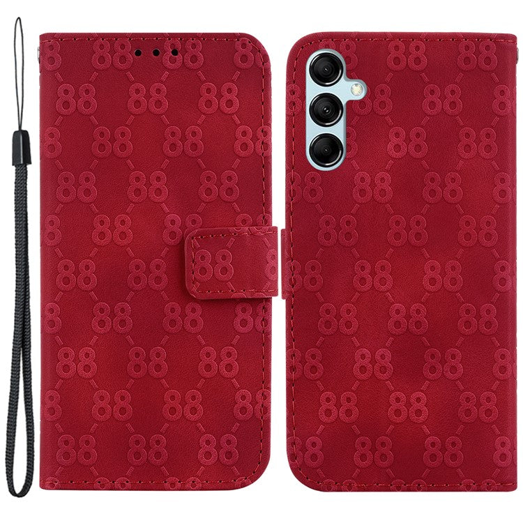Wallet Phone Case for Samsung Galaxy M54 5G / F54 5G Anti-Drop Double 8-Shape Imprinted PU Leather Flip Cover - Red