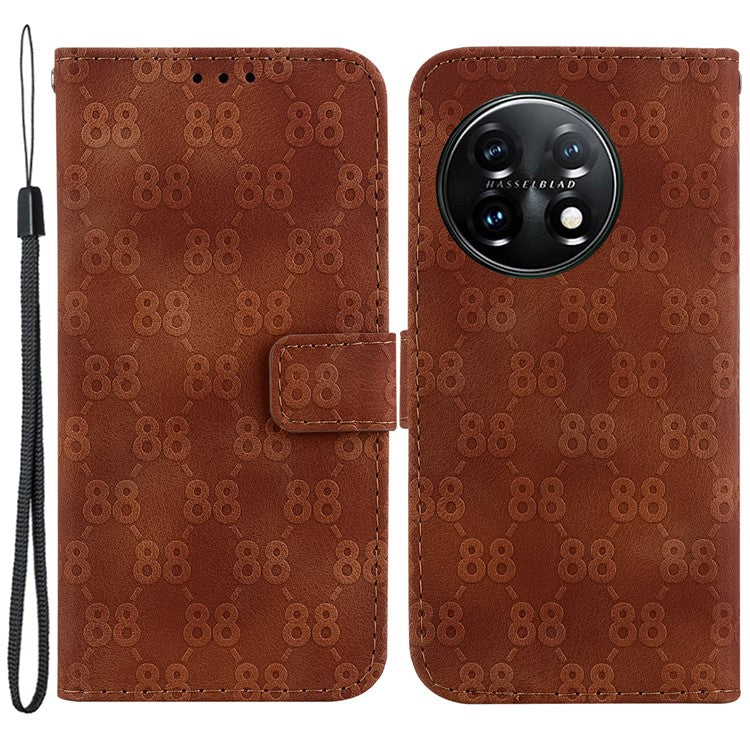 For OnePlus 11 5G Slim-Fit Leather Phone Shell Double 8-Shape Imprinted Cover Wallet Stand Case - Brown