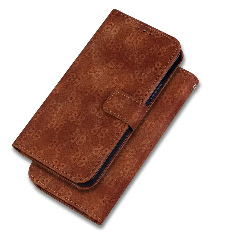 For OnePlus 11 5G Slim-Fit Leather Phone Shell Double 8-Shape Imprinted Cover Wallet Stand Case - Brown