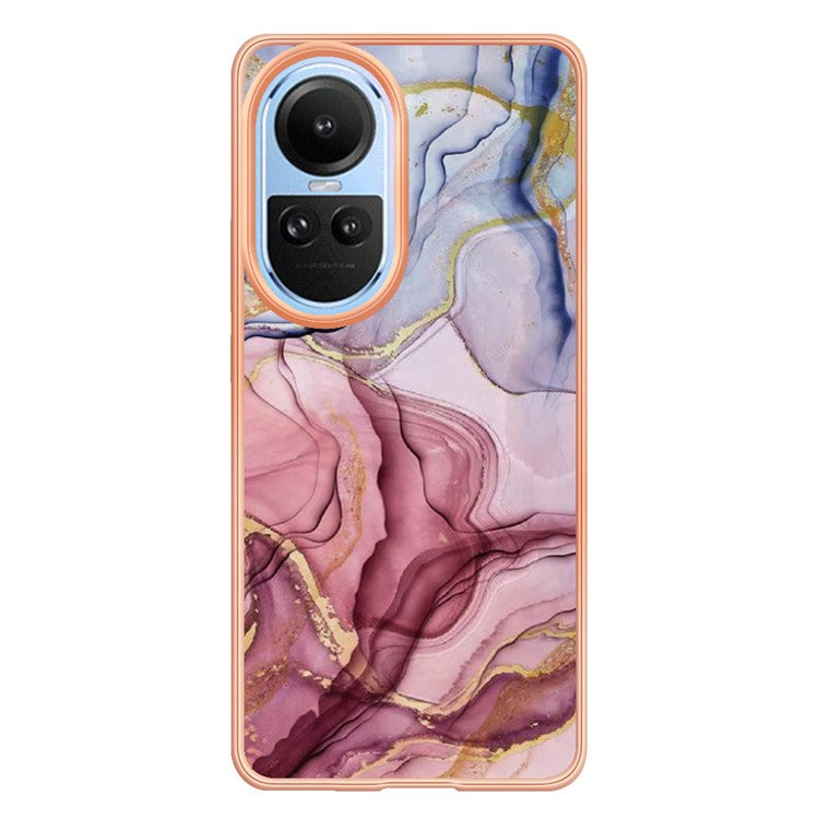 YB IMD Series-16 Style E TPU Case for Oppo Reno10 5G (Global) Electroplating 2.0mm Marble Pattern IMD Phone Cover - Rose Gold