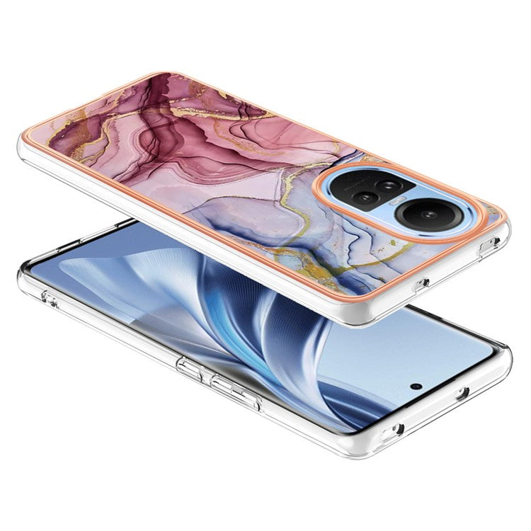 YB IMD Series-16 Style E TPU Case for Oppo Reno10 5G (Global) Electroplating 2.0mm Marble Pattern IMD Phone Cover - Rose Gold
