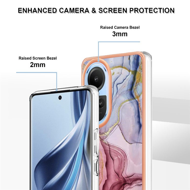 YB IMD Series-16 Style E TPU Case for Oppo Reno10 5G (Global) Electroplating 2.0mm Marble Pattern IMD Phone Cover - Rose Gold