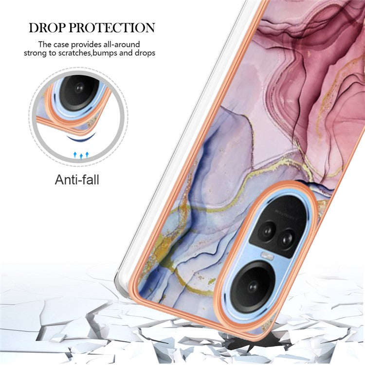 YB IMD Series-16 Style E TPU Case for Oppo Reno10 5G (Global) Electroplating 2.0mm Marble Pattern IMD Phone Cover - Rose Gold