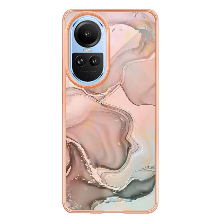 YB IMD Series-16 Style E TPU Case for Oppo Reno10 5G (Global) Electroplating 2.0mm Marble Pattern IMD Phone Cover - Pink