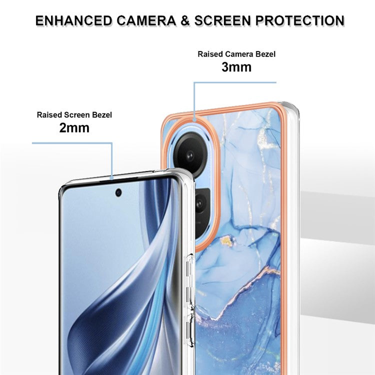 YB IMD Series-16 Style E TPU Case for Oppo Reno10 5G (Global) Electroplating 2.0mm Marble Pattern IMD Phone Cover - Blue
