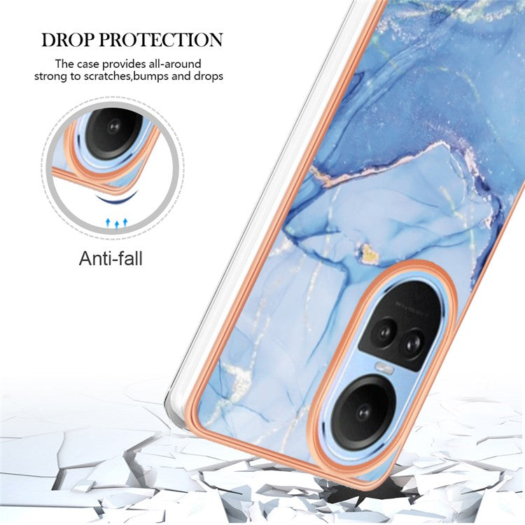 YB IMD Series-16 Style E TPU Case for Oppo Reno10 5G (Global) Electroplating 2.0mm Marble Pattern IMD Phone Cover - Blue