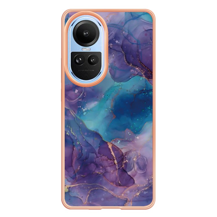 YB IMD Series-16 Style E TPU Case for Oppo Reno10 5G (Global) Electroplating 2.0mm Marble Pattern IMD Phone Cover - Purple