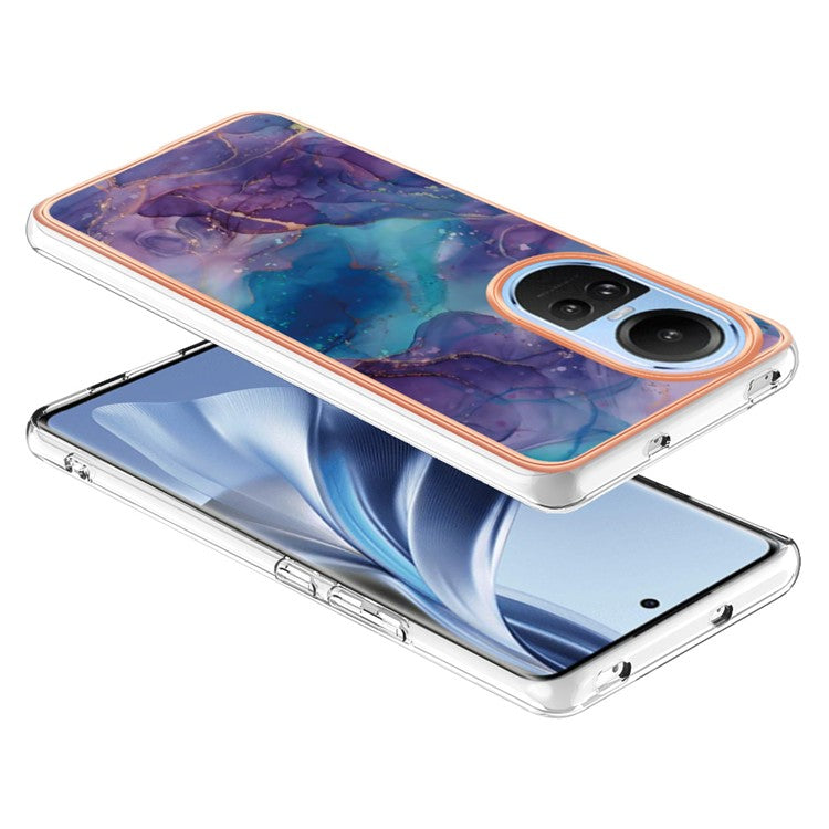 YB IMD Series-16 Style E TPU Case for Oppo Reno10 5G (Global) Electroplating 2.0mm Marble Pattern IMD Phone Cover - Purple