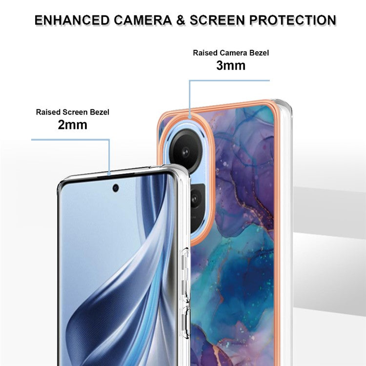 YB IMD Series-16 Style E TPU Case for Oppo Reno10 5G (Global) Electroplating 2.0mm Marble Pattern IMD Phone Cover - Purple