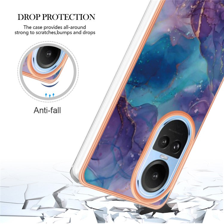 YB IMD Series-16 Style E TPU Case for Oppo Reno10 5G (Global) Electroplating 2.0mm Marble Pattern IMD Phone Cover - Purple