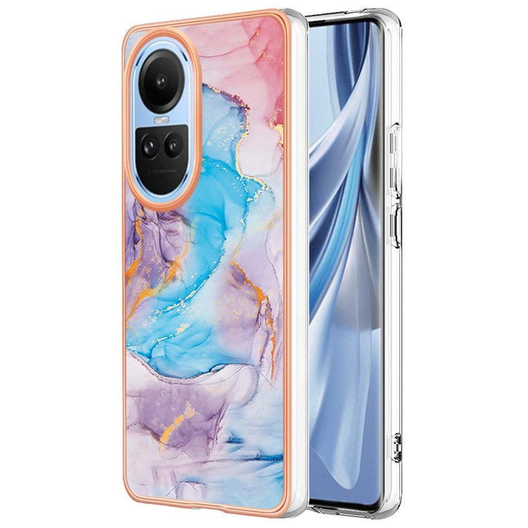 YB IMD Series-1 Electroplating Phone Case for Oppo Reno10 5G (Global) Marble Floral Pattern Soft TPU Cover - Milky Way Marble Blue