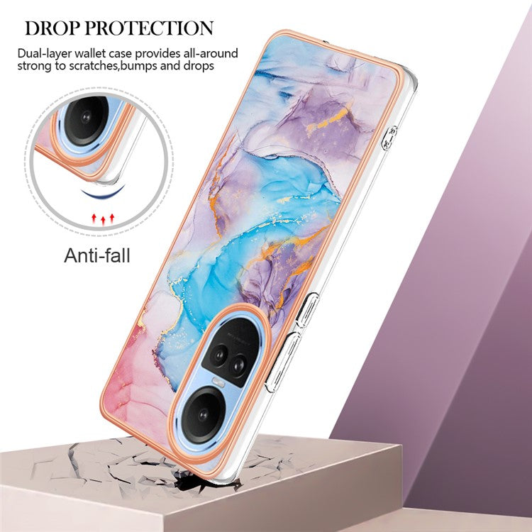 YB IMD Series-1 Electroplating Phone Case for Oppo Reno10 5G (Global) Marble Floral Pattern Soft TPU Cover - Milky Way Marble Blue