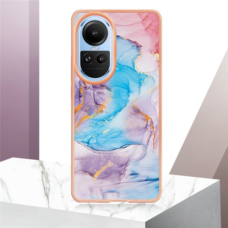 YB IMD Series-1 Electroplating Phone Case for Oppo Reno10 5G (Global) Marble Floral Pattern Soft TPU Cover - Milky Way Marble Blue